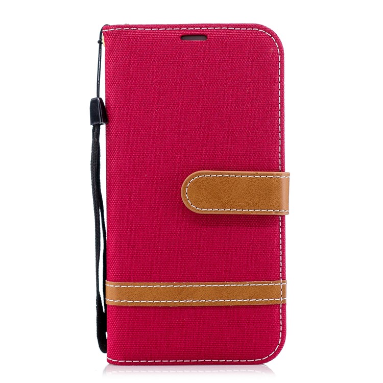 Jeans Cloth Texture Wallet Stand Leather Shell for Samsung Galaxy J2 Pro 2018 - Red-2