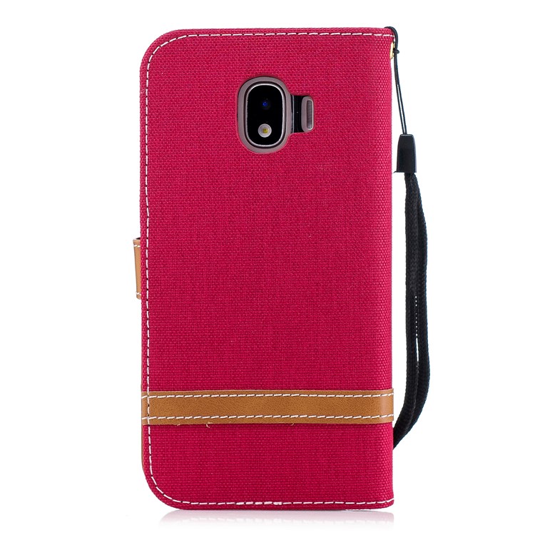 Jeans Cloth Texture Wallet Stand Leather Shell for Samsung Galaxy J2 Pro 2018 - Red-3