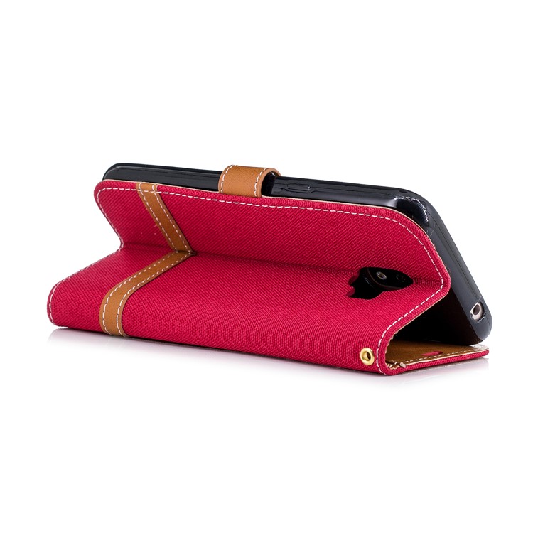 Jeans Cloth Texture Wallet Stand Leather Shell for Samsung Galaxy J2 Pro 2018 - Red-4