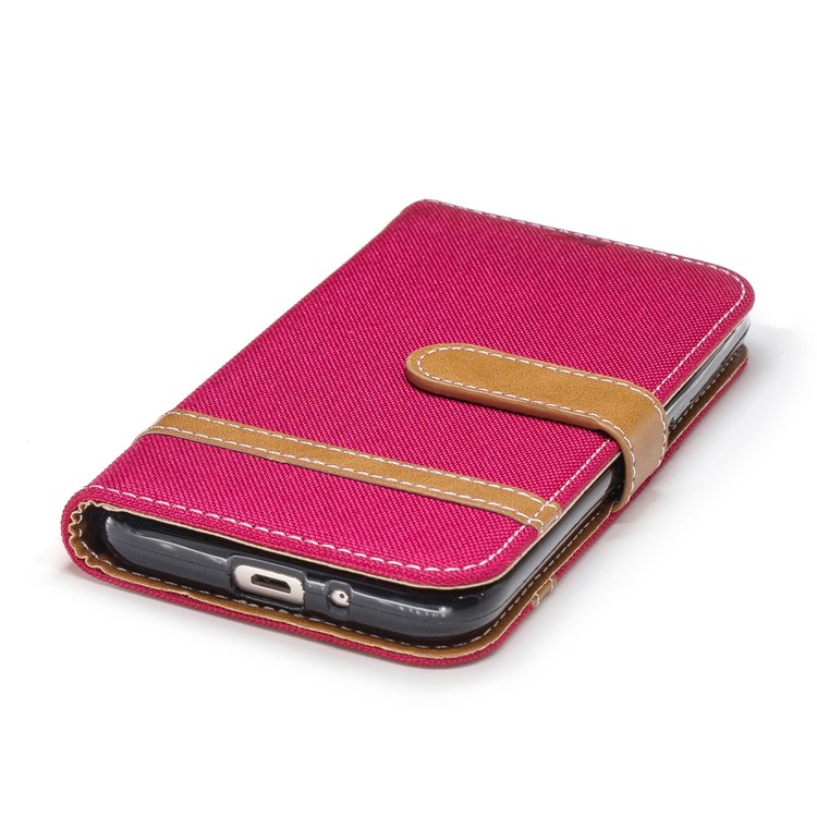 Jeans Cloth Texture Wallet Stand Leather Shell for Samsung Galaxy J2 Pro 2018 - Red-6