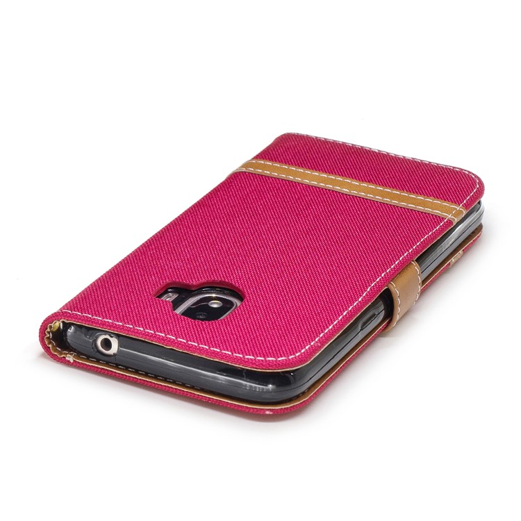 Jeans Cloth Texture Wallet Stand Leather Shell for Samsung Galaxy J2 Pro 2018 - Red-7