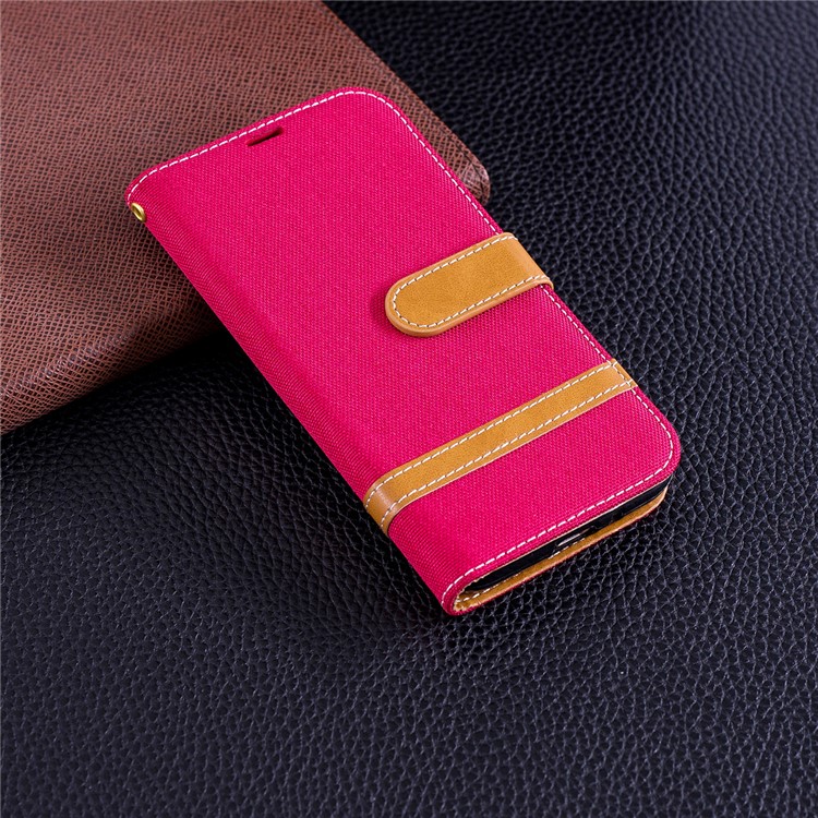 Jeans Cloth Texture Wallet Stand Leather Shell for Samsung Galaxy J2 Pro 2018 - Red-9