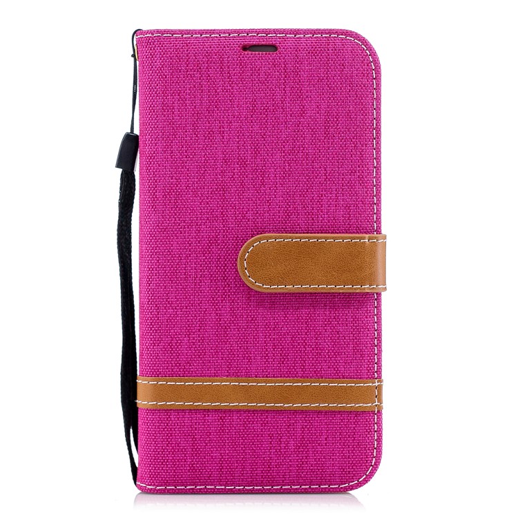 Jeans Cloth Texture Wallet Stand Leather Phone Case for Samsung Galaxy J2 Pro 2018 - Rose-2