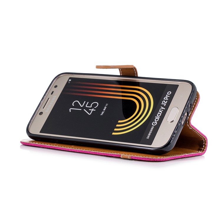 Jeans Cloth Texture Wallet Stand Leather Phone Case for Samsung Galaxy J2 Pro 2018 - Rose-5