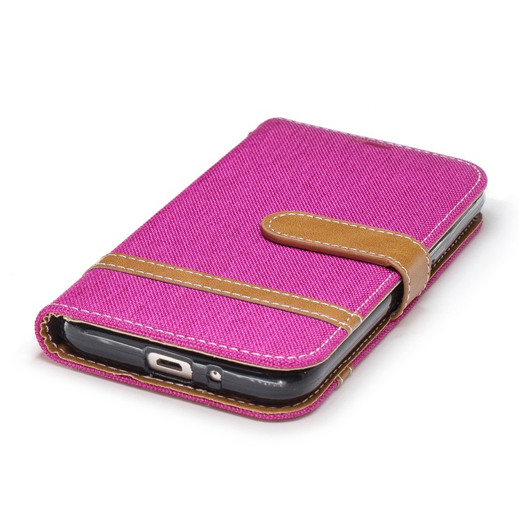 Jeans Cloth Texture Wallet Stand Leather Phone Case for Samsung Galaxy J2 Pro 2018 - Rose-6