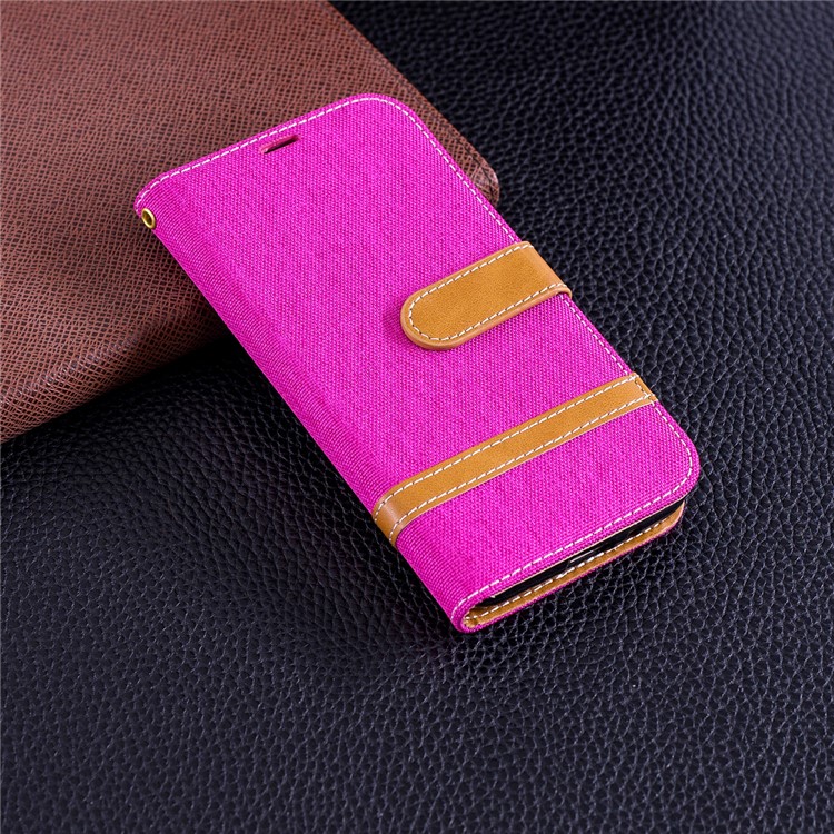 Jeans Cloth Texture Wallet Stand Leather Phone Case for Samsung Galaxy J2 Pro 2018 - Rose-8