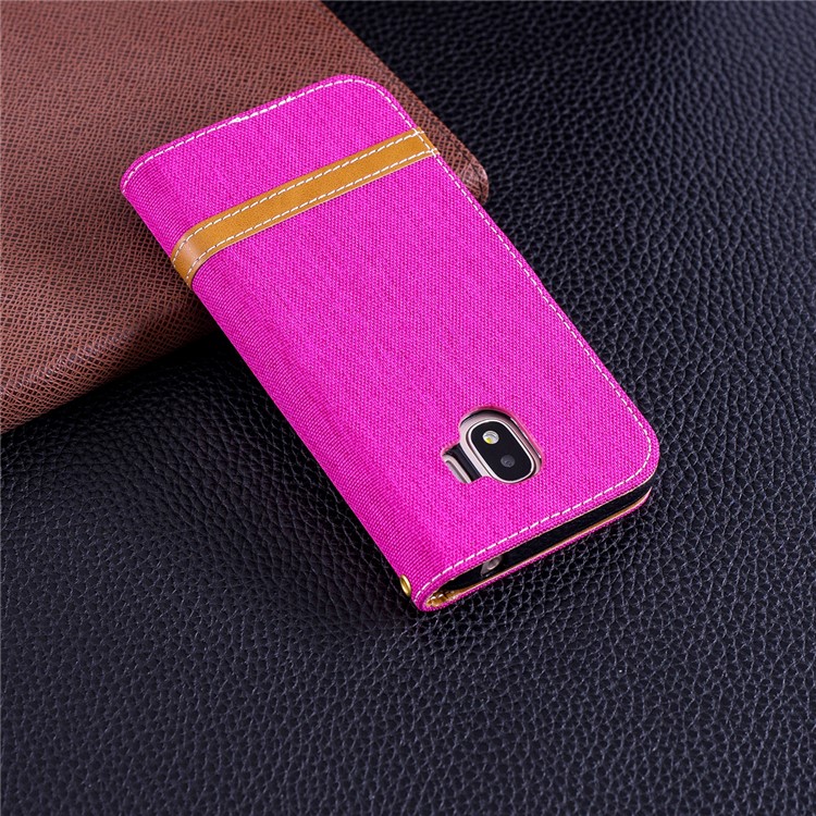 Jeans Cloth Texture Wallet Stand Leather Phone Case for Samsung Galaxy J2 Pro 2018 - Rose-9