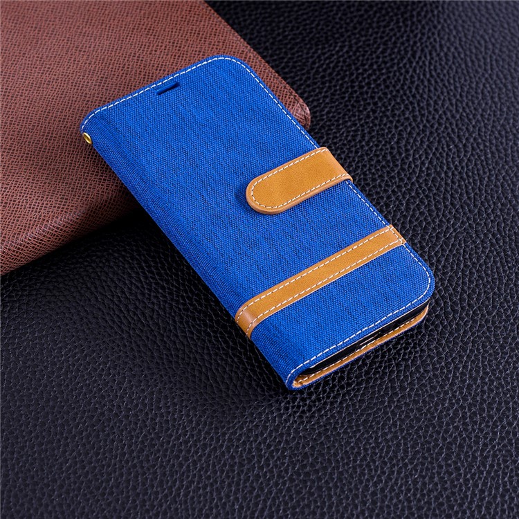 Jeans Cloth Texture Wallet Stand Leather Mobile Case for Samsung Galaxy J2 Pro 2018 - Baby Blue-10