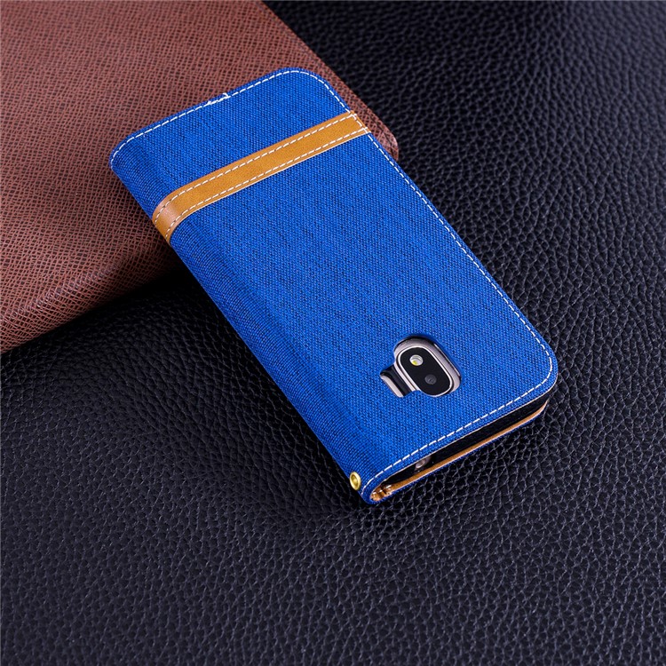 Jeans Cloth Texture Wallet Stand Leather Mobile Case for Samsung Galaxy J2 Pro 2018 - Baby Blue-11