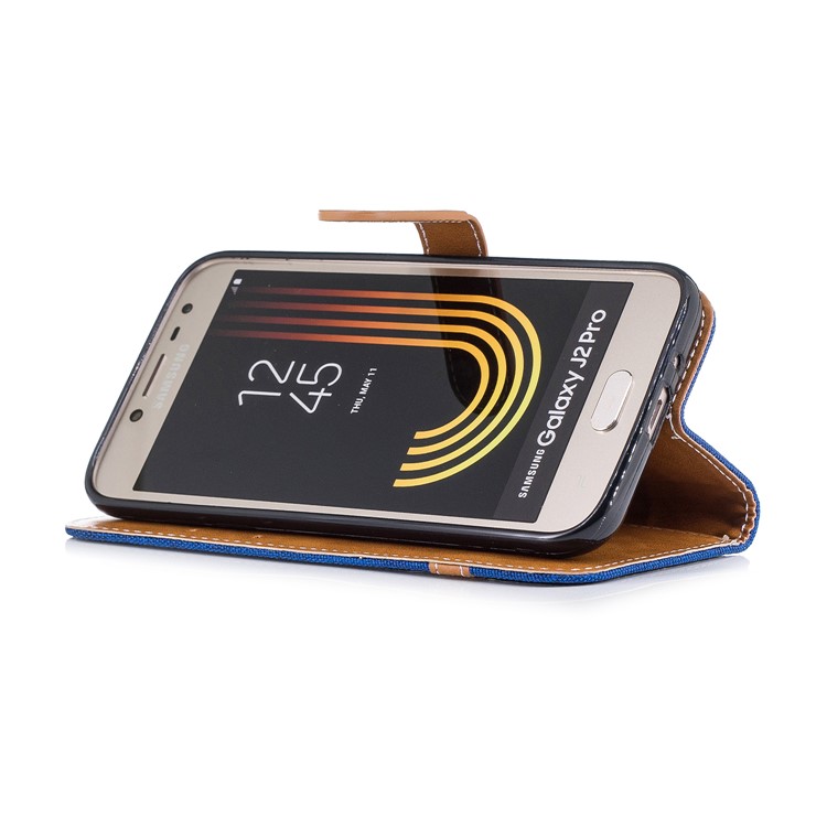 Jeans Cloth Texture Wallet Stand Leather Mobile Case for Samsung Galaxy J2 Pro 2018 - Baby Blue-5