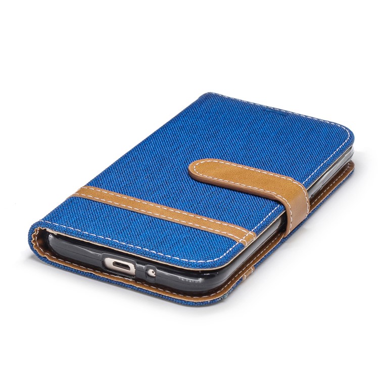 Jeans Cloth Texture Wallet Stand Leather Mobile Case for Samsung Galaxy J2 Pro 2018 - Baby Blue-6