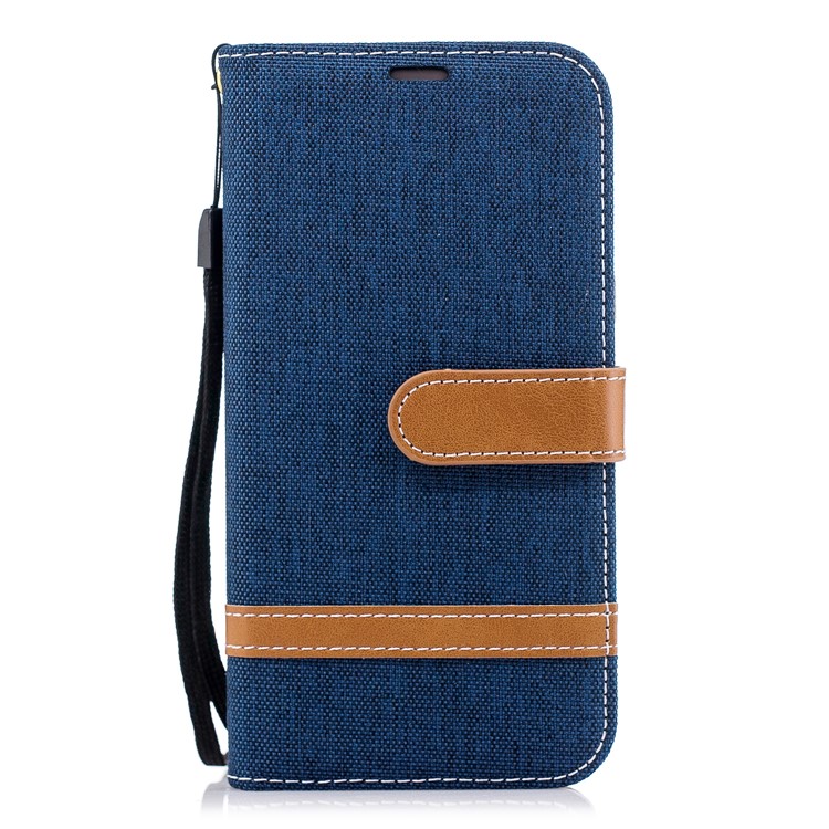 Jeans Cloth Texture Wallet Stand Leather Mobile Cover for Samsung Galaxy J2 Pro 2018 - Dark Blue-2