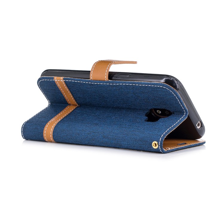 Jeans Cloth Texture Wallet Stand Leather Mobile Cover for Samsung Galaxy J2 Pro 2018 - Dark Blue-4