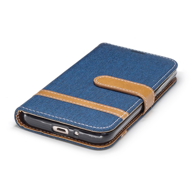 Jeans Cloth Texture Wallet Stand Leather Mobile Cover for Samsung Galaxy J2 Pro 2018 - Dark Blue-6