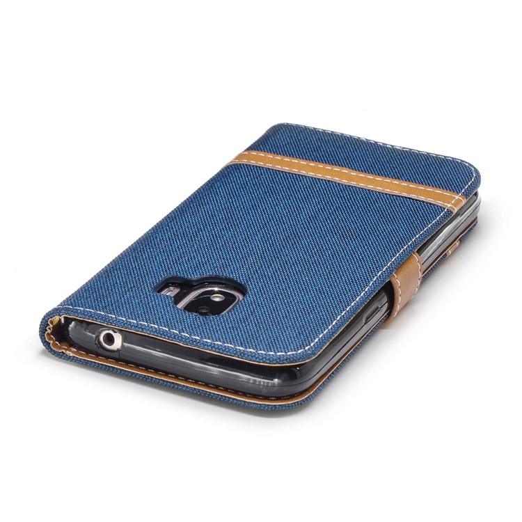 Jeans Cloth Texture Wallet Stand Leather Mobile Cover for Samsung Galaxy J2 Pro 2018 - Dark Blue-7