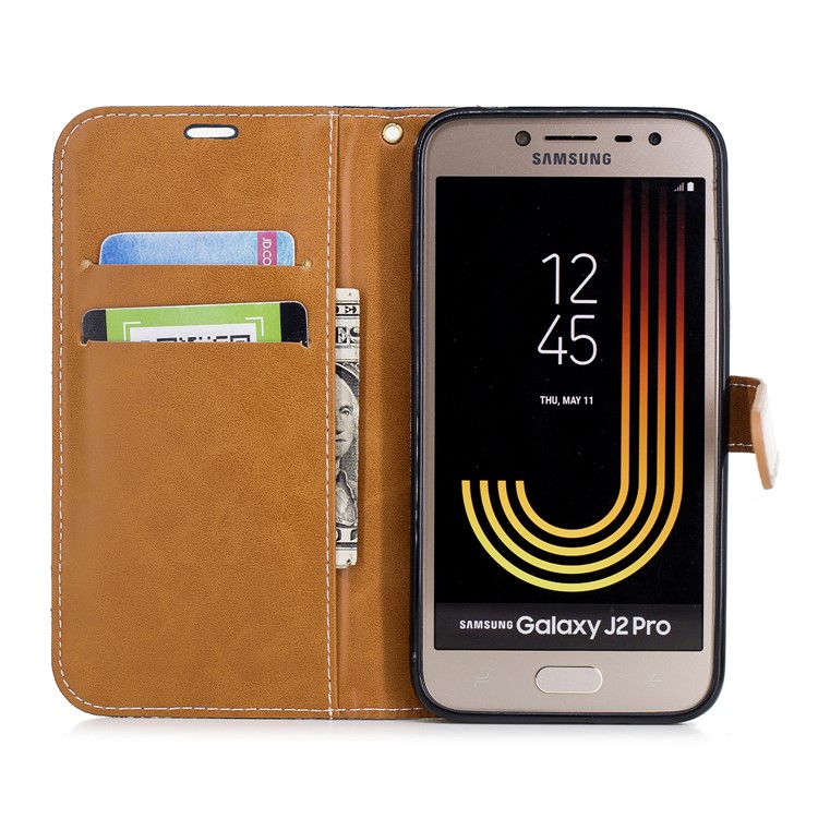 Jeans Cloth Texture Wallet Stand Leather Mobile Cover for Samsung Galaxy J2 Pro 2018 - Dark Blue-8
