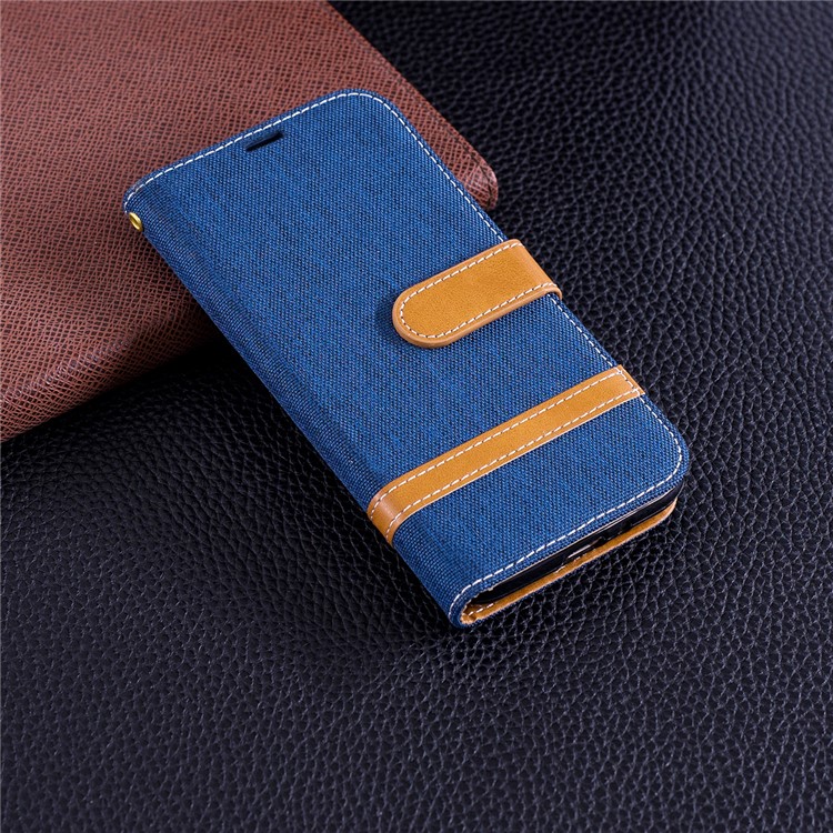 Jeans Cloth Texture Wallet Stand Leather Mobile Cover for Samsung Galaxy J2 Pro 2018 - Dark Blue-9