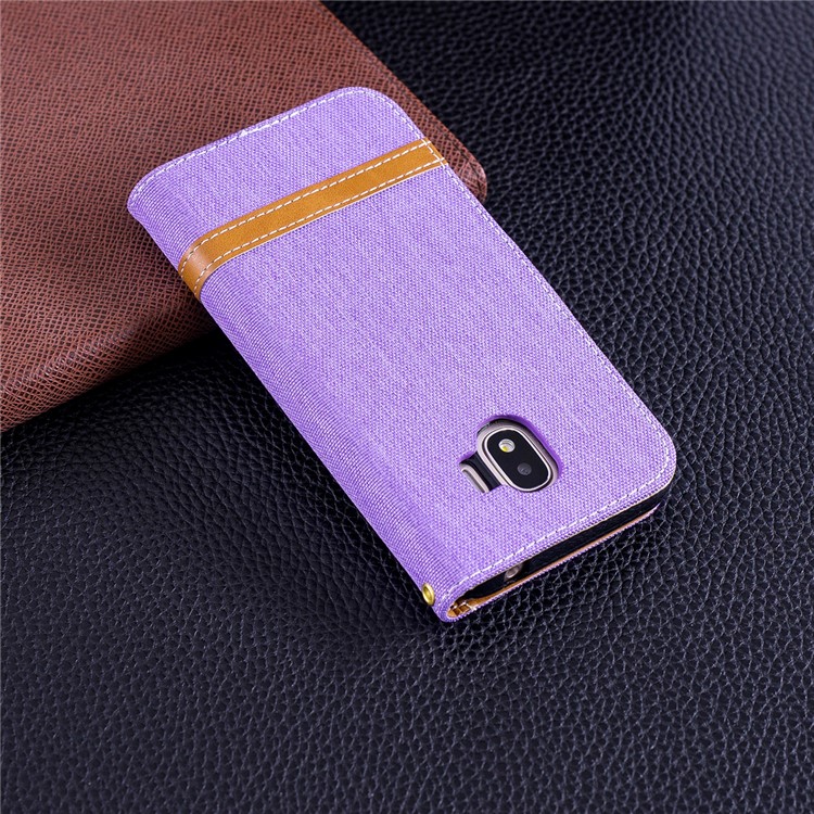 Jeans Cloth Texture Wallet Stand Leather Mobile Shell for Samsung Galaxy J2 Pro 2018 - Purple-10