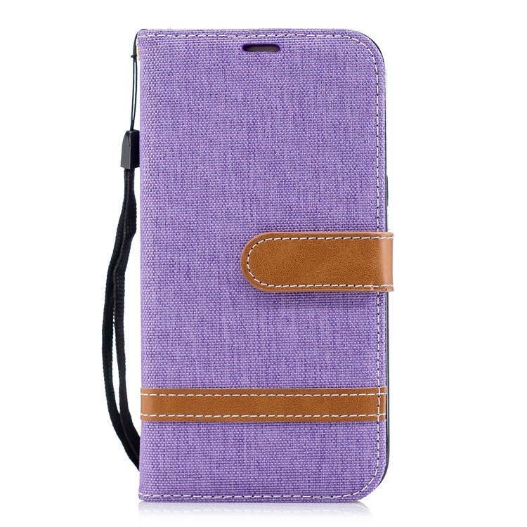 Jeans Cloth Texture Wallet Stand Leather Mobile Shell for Samsung Galaxy J2 Pro 2018 - Purple-2