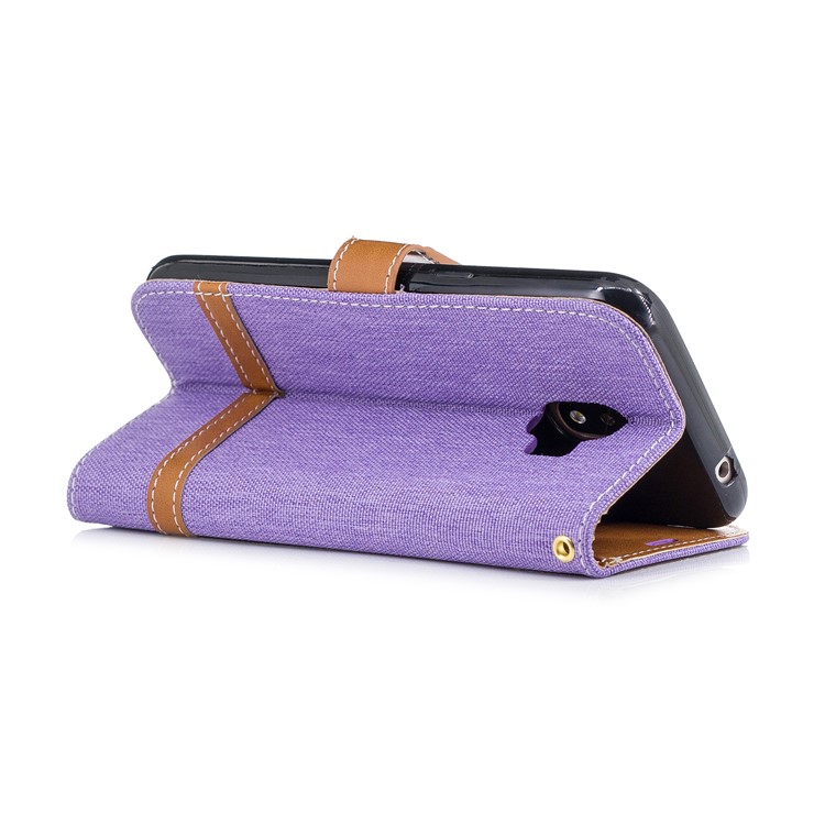 Jeans Cloth Texture Wallet Stand Leather Mobile Shell for Samsung Galaxy J2 Pro 2018 - Purple-4