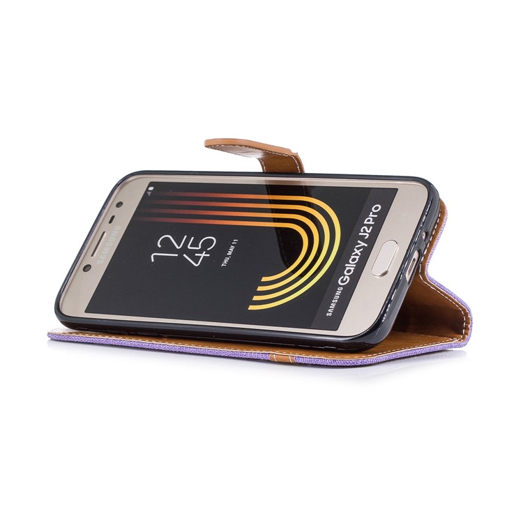 Jeans Cloth Texture Wallet Stand Leather Mobile Shell for Samsung Galaxy J2 Pro 2018 - Purple-5