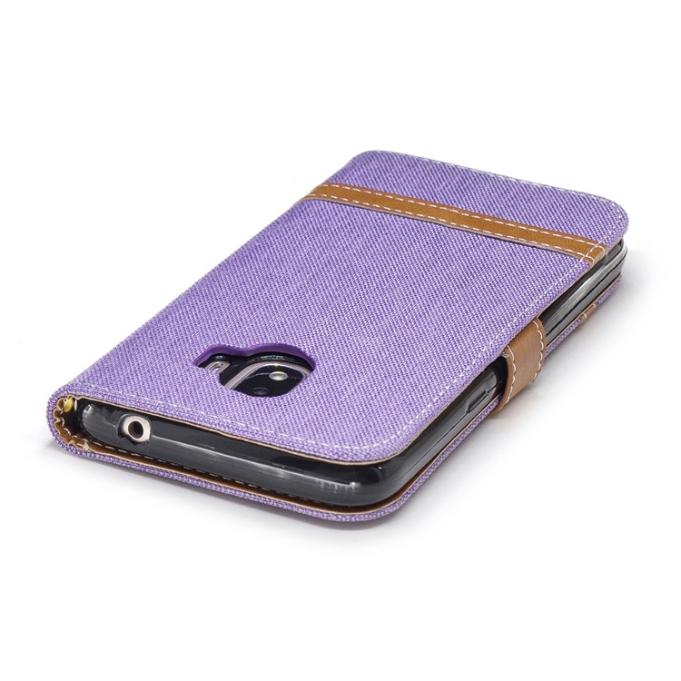 Jeans Cloth Texture Wallet Stand Leather Mobile Shell for Samsung Galaxy J2 Pro 2018 - Purple-7