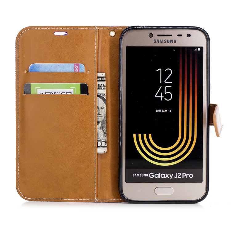 Jeans Cloth Texture Wallet Stand Leather Mobile Shell for Samsung Galaxy J2 Pro 2018 - Purple-8