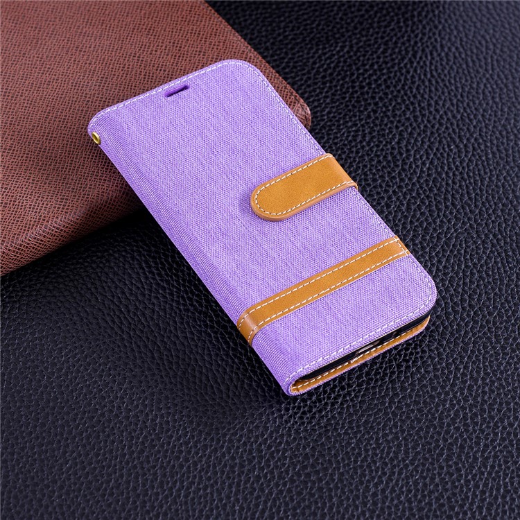 Jeans Cloth Texture Wallet Stand Leather Mobile Shell for Samsung Galaxy J2 Pro 2018 - Purple-9