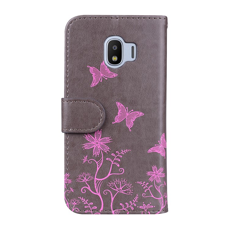 Flash Powder Butterfly Flower Leather Wallet Case for Samsung Galaxy J2 Pro 2018 - Grey-2