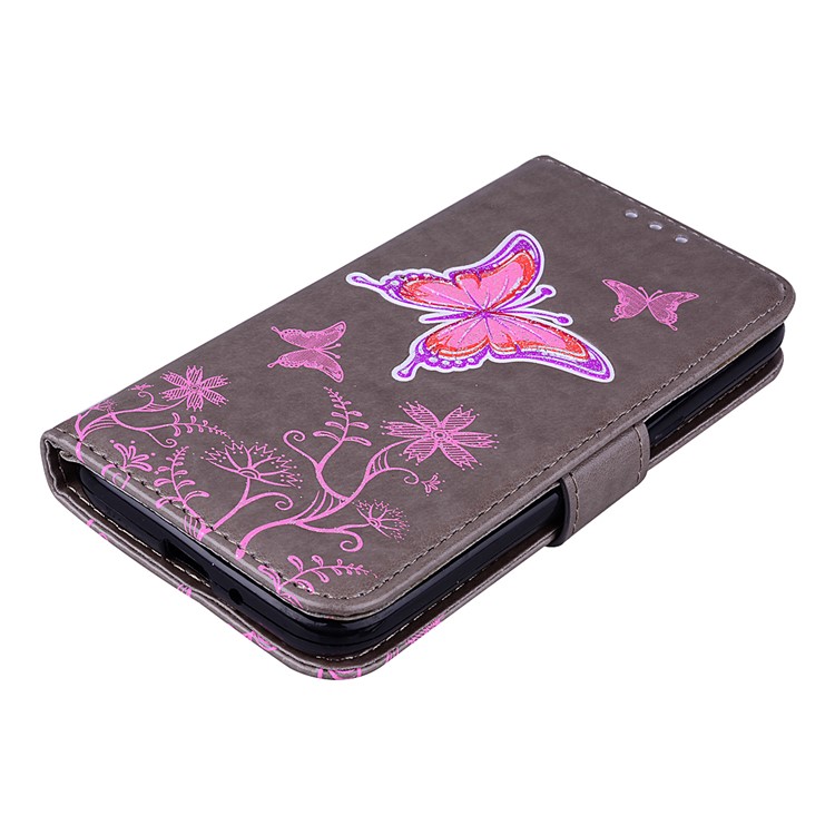 Flash Powder Butterfly Flower Leather Wallet Case for Samsung Galaxy J2 Pro 2018 - Grey-3