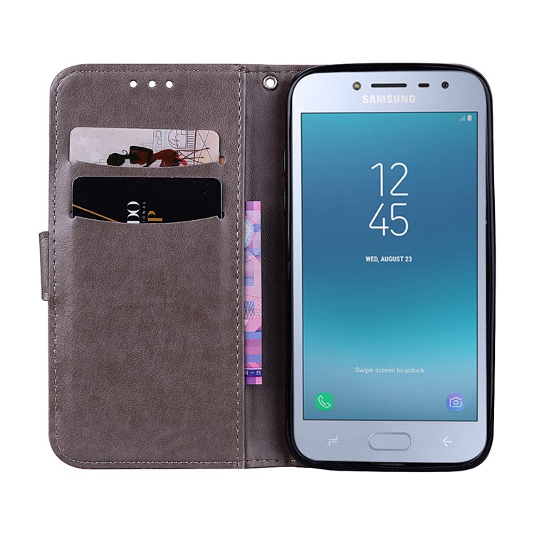 Flash Powder Butterfly Flower Leather Wallet Case for Samsung Galaxy J2 Pro 2018 - Grey-5