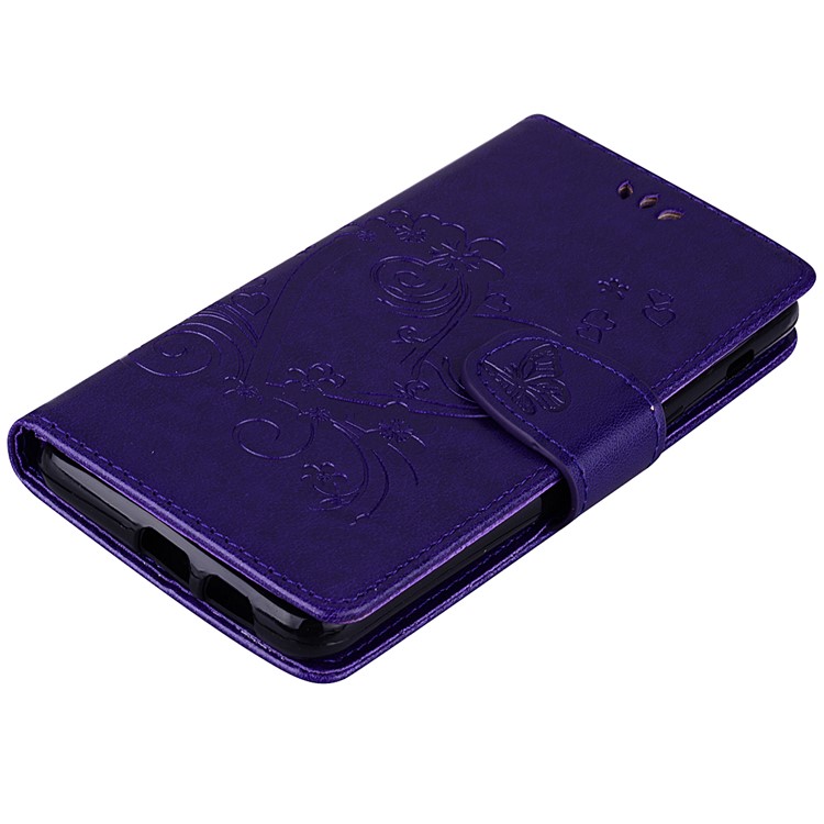 Imprint Heart Flower Leather Stand Case with Card Slots for Samsung Galaxy A8+ (2018) - Purple-3