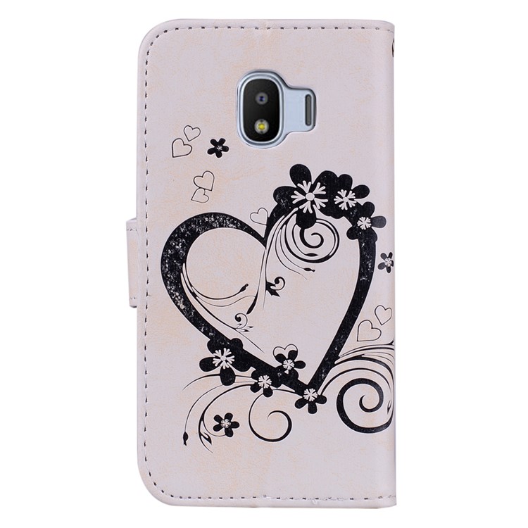 Imprint Heart Flower Wallet Leather Stand Case for Samsung Galaxy J2 Pro 2018 - White-2