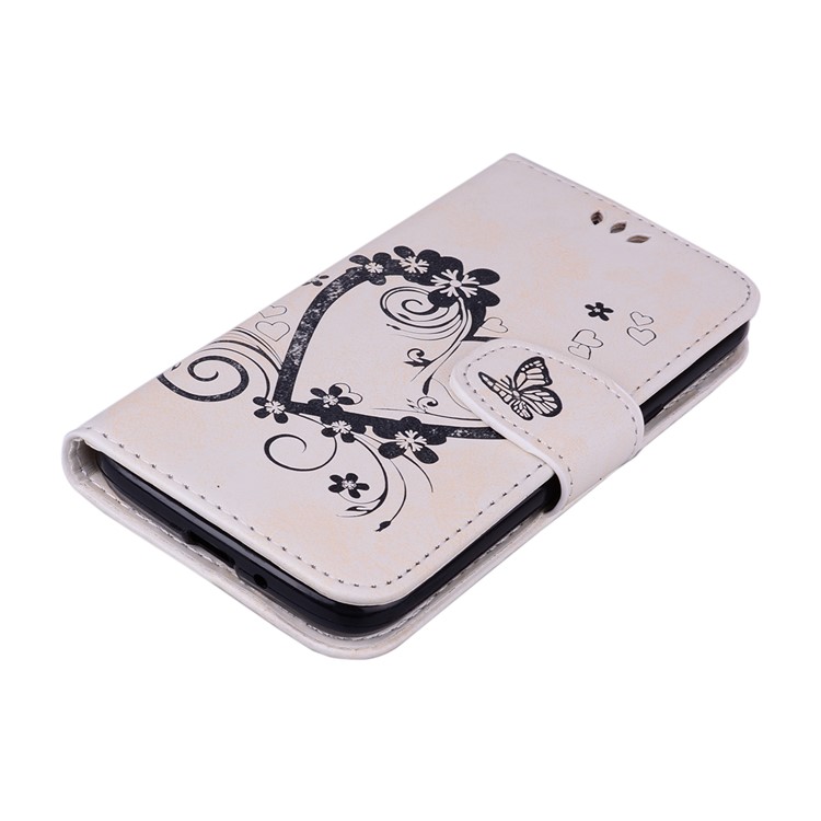 Imprint Heart Flower Wallet Leather Stand Case for Samsung Galaxy J2 Pro 2018 - White-3