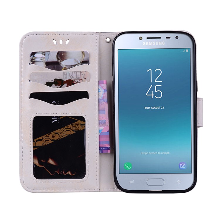 Imprint Heart Flower Wallet Leather Stand Case for Samsung Galaxy J2 Pro 2018 - White-5