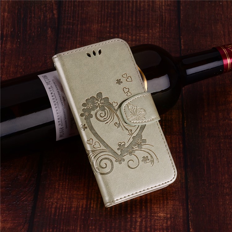 Imprint Heart Flower Magnetic Leather Stand Case for Samsung Galaxy J2 Pro 2018 - Champagne Gold-2