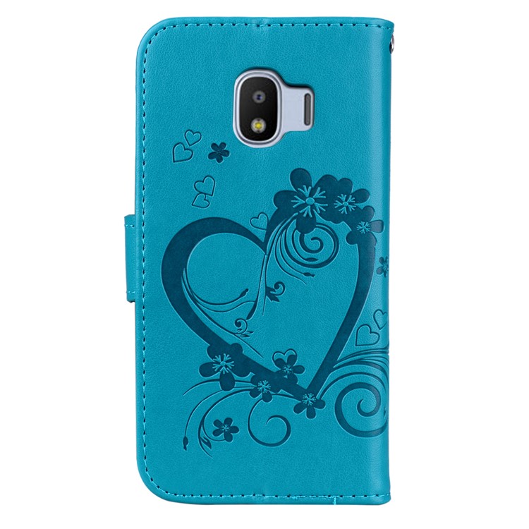 Imprint Heart Flower Magnetic Leather Stand Cover for Samsung Galaxy J2 Pro 2018 - Blue-2