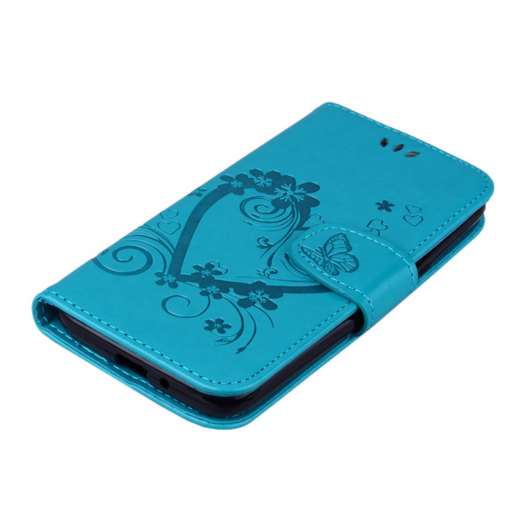 Imprint Heart Flower Magnetic Leather Stand Cover for Samsung Galaxy J2 Pro 2018 - Blue-3