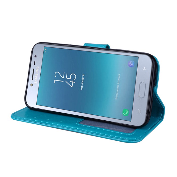 Imprint Heart Flower Magnetic Leather Stand Cover for Samsung Galaxy J2 Pro 2018 - Blue-4