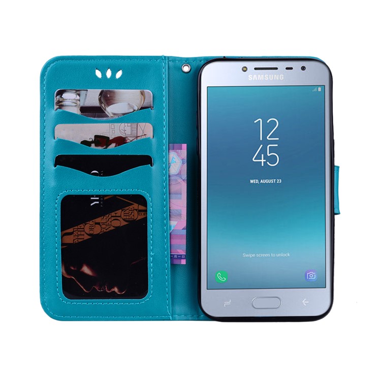Imprint Heart Flower Magnetic Leather Stand Cover for Samsung Galaxy J2 Pro 2018 - Blue-5