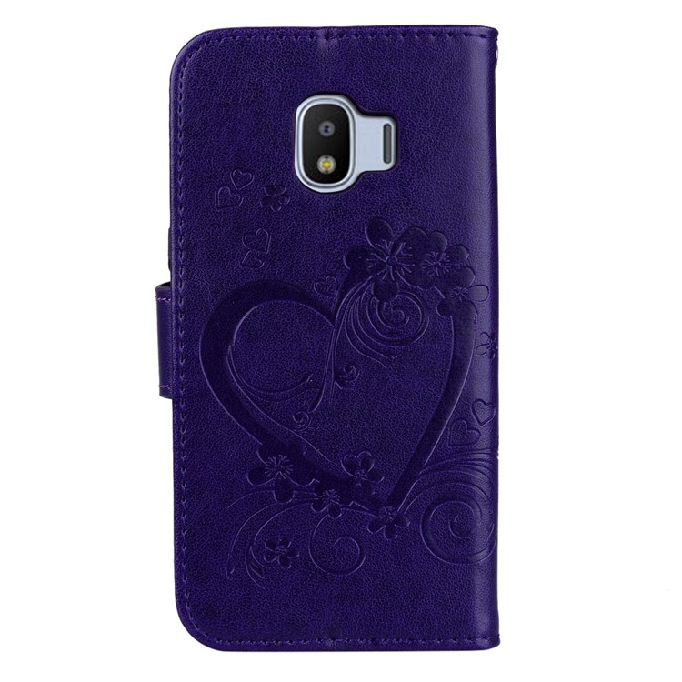 Imprint Heart Flower Leather Stand Case with Card Slots for Samsung Galaxy J2 Pro 2018 - Purple-2