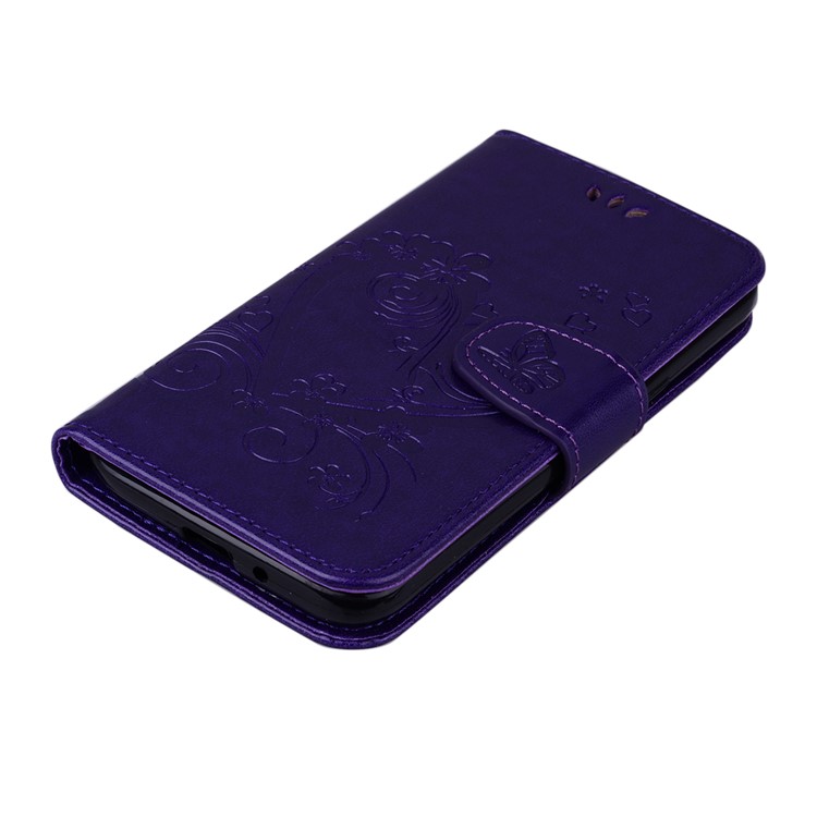 Imprint Heart Flower Leather Stand Case with Card Slots for Samsung Galaxy J2 Pro 2018 - Purple-3
