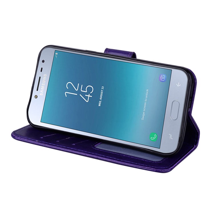Imprint Heart Flower Leather Stand Case with Card Slots for Samsung Galaxy J2 Pro 2018 - Purple-4