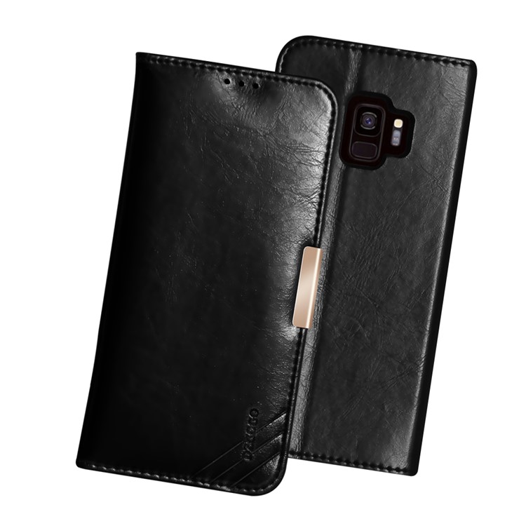 

DZGOGO SS Genuine Leather Wallet Stand Shell for Samsung Galaxy S9 SM-G960 - Black