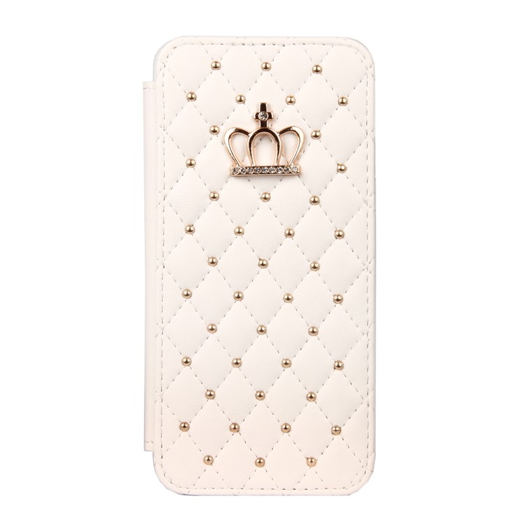 Stitching Rhombus Crown Leather Stand Cover with Card Slots for Samsung Galaxy A8 (2018) - White-2