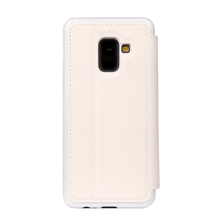 Stitching Rhombus Crown Leather Stand Cover with Card Slots for Samsung Galaxy A8 (2018) - White-3