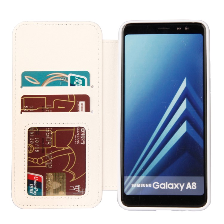 Stitching Rhombus Crown Leather Stand Cover with Card Slots for Samsung Galaxy A8 (2018) - White-4
