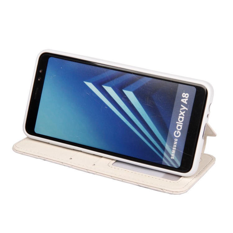 Stitching Rhombus Crown Leather Stand Cover with Card Slots for Samsung Galaxy A8 (2018) - White-5