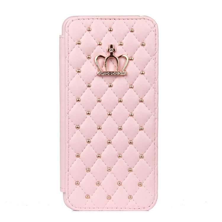 Stitching Rhombus Crown PU Leather Card Holder Shell for Samsung Galaxy A8 (2018) - Pink-2