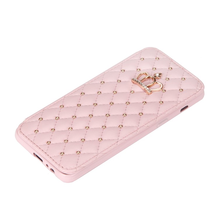 Stitching Rhombus Crown PU Leather Card Holder Shell for Samsung Galaxy A8 (2018) - Pink-6